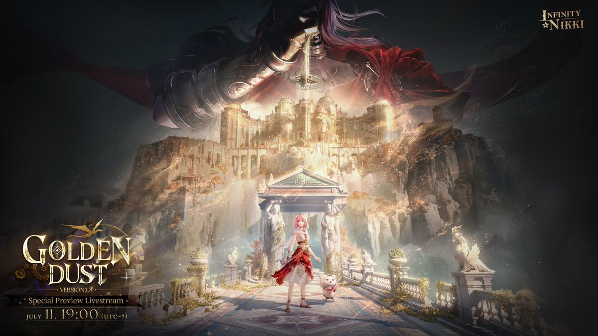 InfinityNikkiEN's tweet photo. Version 2.8 "Golden Dust" Special Preview Livestream is coming soon!

When: July 11, 19:00 (UTC-7)
Where: Infinity Nikki Official YouTube, TikTok, and Twitch Channels

A brand-new region opens in Version 2.8, and the Itzaland main story reaches its final chapter! Stay tuned for more exciting updates!

Follow @InfinityNikkiEN and retweet this post with your UID, and we'll select lucky stylists to win:
$100 (3 winners)
$20 (5 winners)
