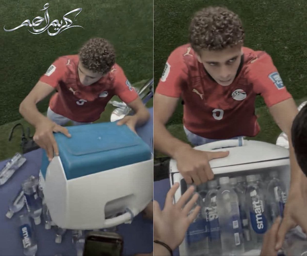 FaithfullBaller's tweet photo. 🇪🇬 After the Egypt vs Australia match, one supporter kept signaling that he was thirsty. Most people didn't notice. But Hamza Abdel Karim did.

He promised to bring him some water. He didn't return with one or two bottles. He came back with an entire crate and began handing out water himself, asking the fans:

"Who needs water?"

Allahumma Baarik. 🤲
