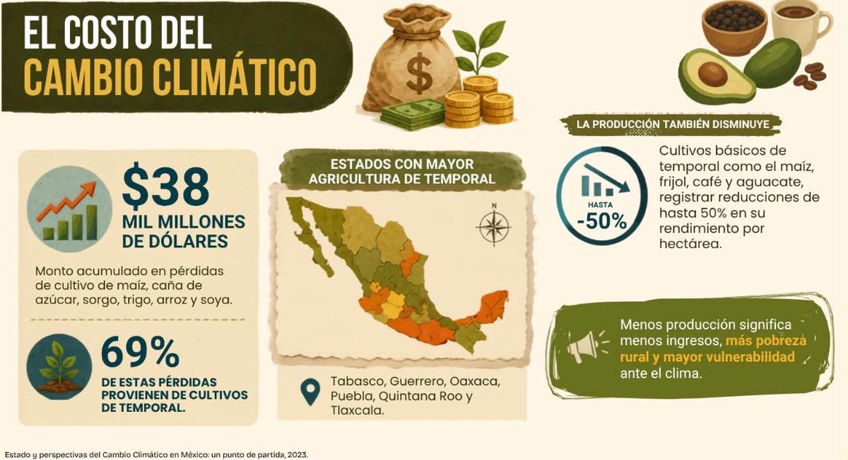 UNAM_PINCC's tweet photo. ¿Sabías que gran parte de lo que comes depende de la lluvia? 🌧️ En México, cultivos de maíz o frijol peligran por sequías y lluvias extremas que amenazan el sustento de miles 🌱 ¿Qué acciones urgen ante el cambio climático? 🌡️Hilo 👇🏻
#SeguridadAlimentaria #UNAM #PINCC https://t.co/2fkrLAYFbA
