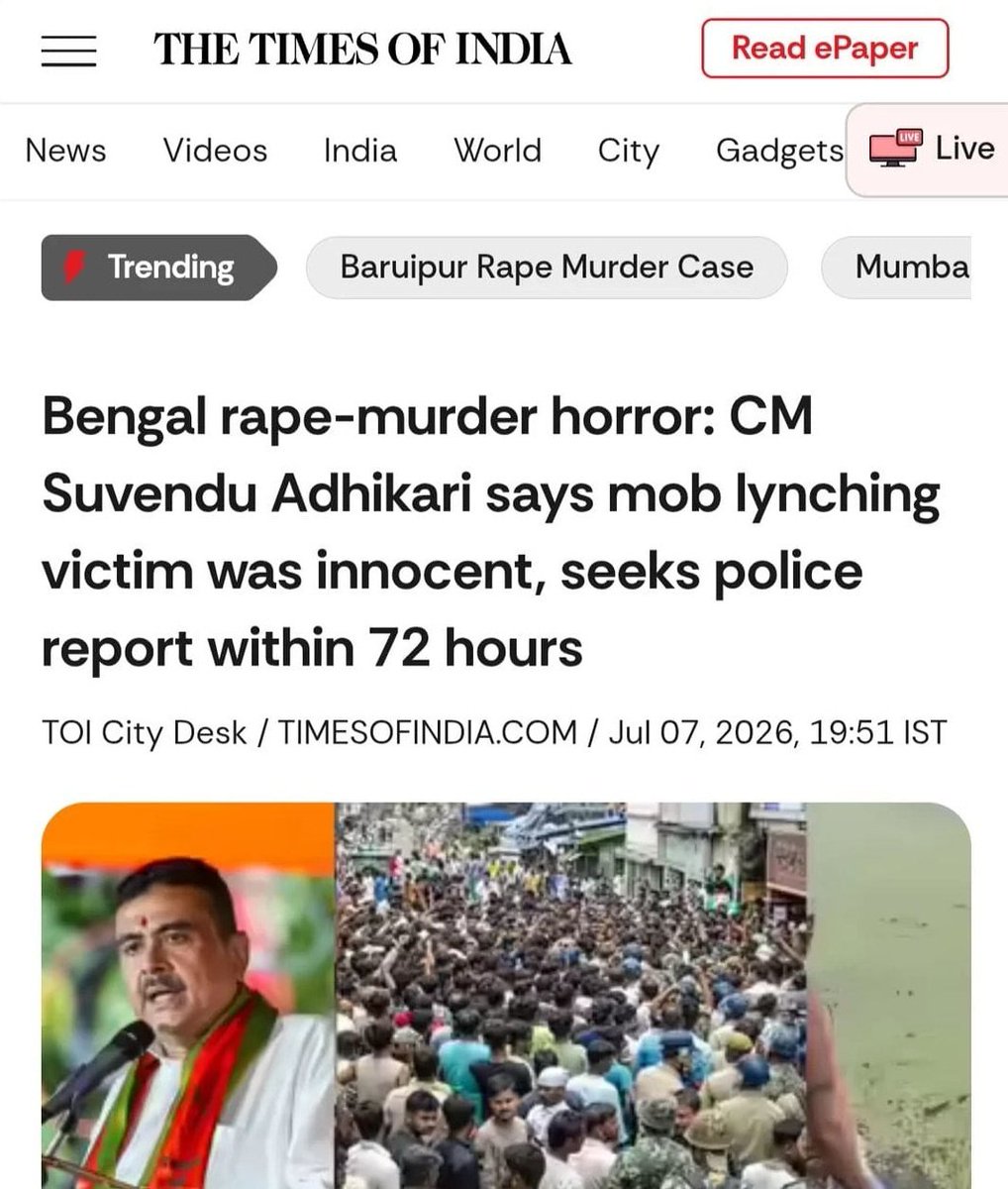 ripper_dhruvaa's tweet photo. Bengal R-pe murder horror: Those who are celebrating mob lynchings are celebrating the death of an innocent person. 💔 🥀 https://t.co/bK3jJ5mkB1