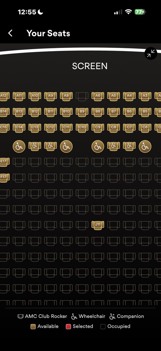 860bigmike's tweet photo. @inceptstellar Someone at the screening I’m going to opening night willingly chose this front row seat when there’s three full rows available and like 5 more decent seats around the theater https://t.co/UydCBR1KFB