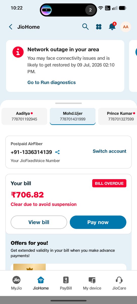 suchit_dhiman's tweet photo. My Jio AirFiber has been facing daily network outages for the last 7 days. The Internet remains unavailable for hours. This is not limited to my 2 connections, the whole area is affected. Fix it urgently and refund the affected bill amount.
@JioCare @TRAI @DoT_India @anantambani https://t.co/SzjcIjl8na