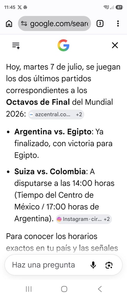 alicarrerat's tweet photo. Ayer que pregunté por los partidos👇🏼(ya van varios errores en muchos rubros, así que supongo nos estamos preocupando de más🤔) #IA #inteligenciaartificial #mundialdefútbol2026 #EgiptovsArgentina #google @Google #errores https://t.co/UoffVZQxZS