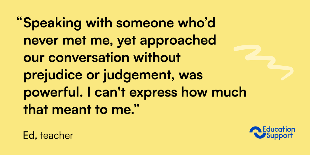 EdSupportUK's tweet photo. Ed called our helpline and got the support he needed. 

If you need to talk over something that is playing on your mind, pick up the phone. We're here for you. 💙

Our qualified helpline counsellors are here 24/7 for all education staff.

📞 08000 562 561. Call us, we'll listen 🤗