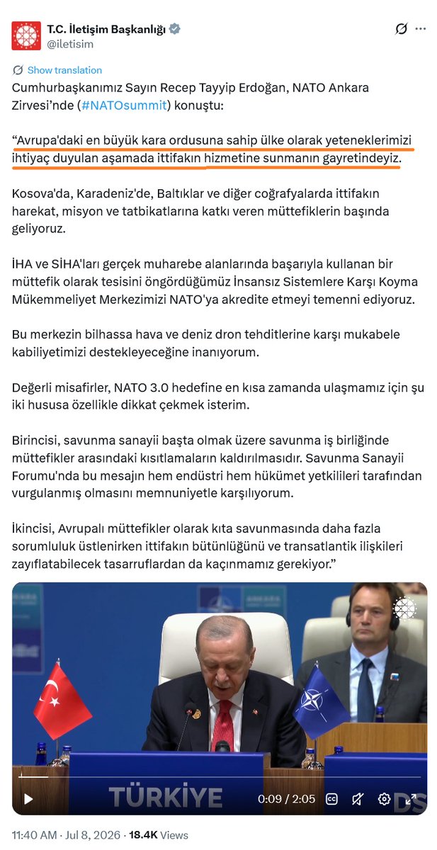 YasinAslanTrk1's tweet photo. Erdoğan: 'Avrupa'daki en büyük kara ordusuna sahip ülke olarak yeteneklerimizi ihtiyaç duyulan aşamada ittifakın hizmetine sunmanın gayretindeyiz.'
Erdoğan, neyin karşılığında Türk ordusunu ve savunma sanayisini bize ambargolar uygulayan ve AB'ye almayan ülkelerin emrine sunuyor?