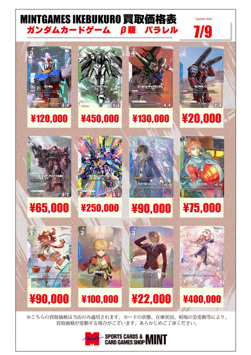 GCG パラレルまとめ売り 買取情報】 #ガンダムカードゲーム #GCG β版パラレルの買取表を更新