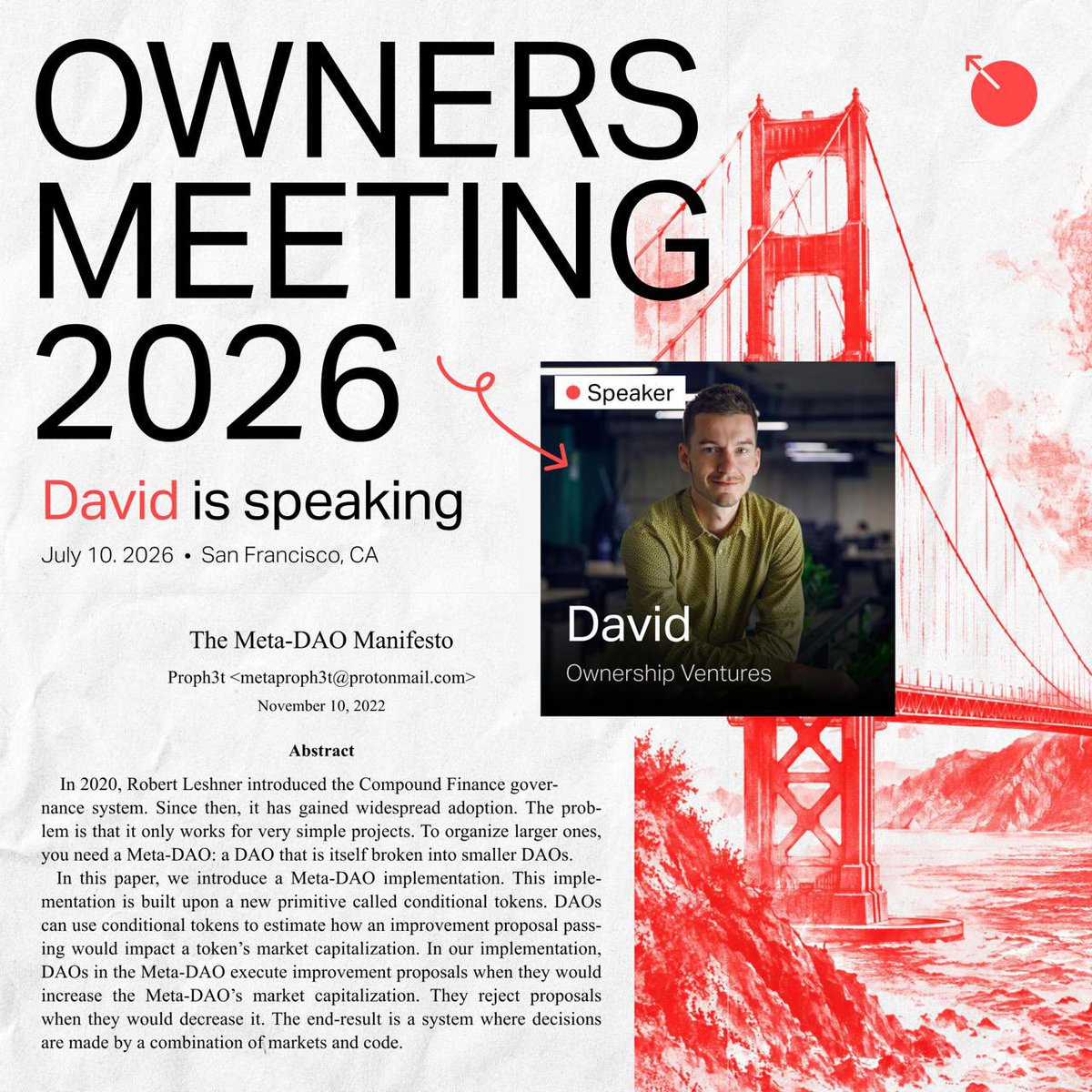allocateur's tweet photo. Honored to be giving a keynote at MetaDAO’s Owners Meeting this Friday in San Francisco.

The topic: Pioneering Untapped Markets https://t.co/N2CyGZz59i