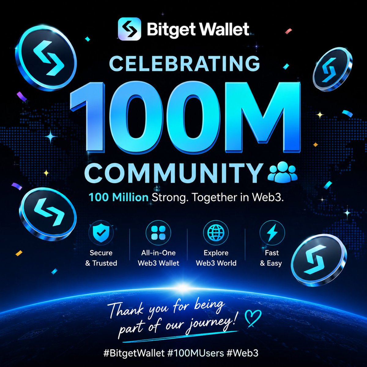MdSamir623990's tweet photo. ๐ Proud to celebrate the Bitget Wallet 100M Community milestone!
Bitget Wallet has made Web3 simpler, faster, and more accessible for everyone. ๐
Excited to be part of this amazing journey. Here's to the next 100M! ๐
#BitgetWallet #100MUsers #Web3 #Crypto #Blockchain https://t.co/3LAjrmyBME