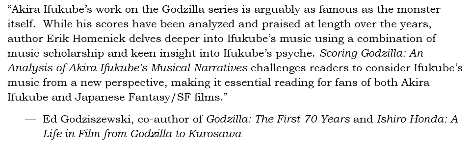 AKIRAIFUKUBEORG's tweet photo. Some early praise for Scoring Godzilla from the esteemed kaiju historian Ed Godziszewski! https://t.co/7HYq8dcSqE