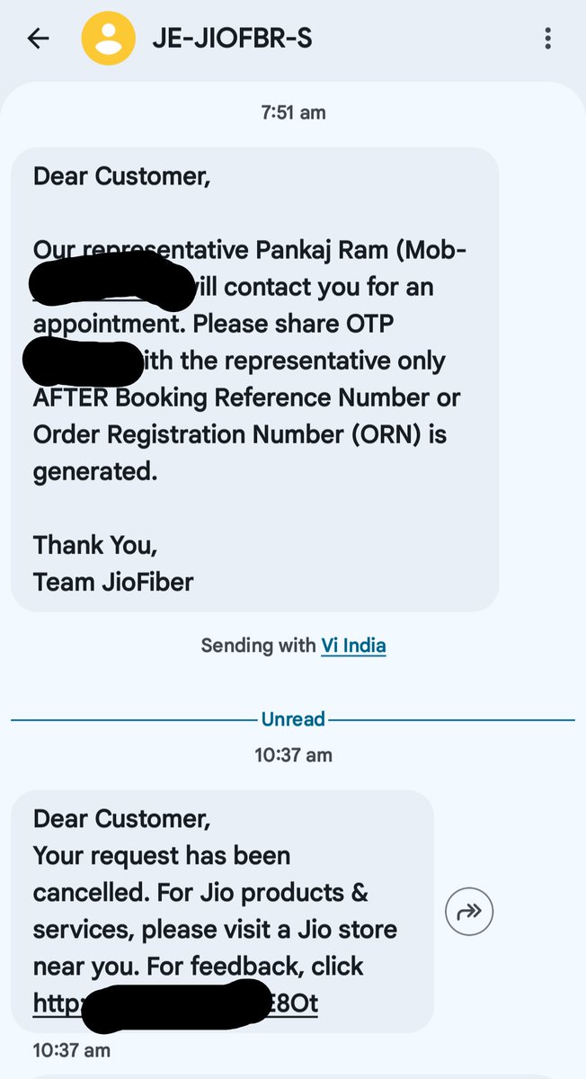 tsuthar143's tweet photo. Even after 6 days @JioCare executive says that we don't have air fiber machine, can't give you ORN(Order refrence Number) &amp; due to this he cancelled my order again &amp; this Jio chatbot keep asking for Lead number and ORN

 No real support just customer harrasment for Installation https://t.co/QeTGlYQwV5
