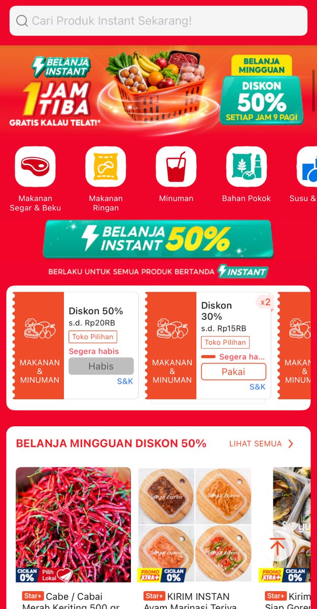 Bellssye's tweet photo. Ngerasa lebih semangat masak kalau lihat buah sama sayur masih lengkap di rumah 🍅🍎 kalau kurang tinggal order di Shopee Belanja Instant 1 Jam Tiba. Diskon 50% + Gratis Voucher Kalau Telat #ShopeeBelanjaInstant1Jam https://t.co/hICrEl8iC6