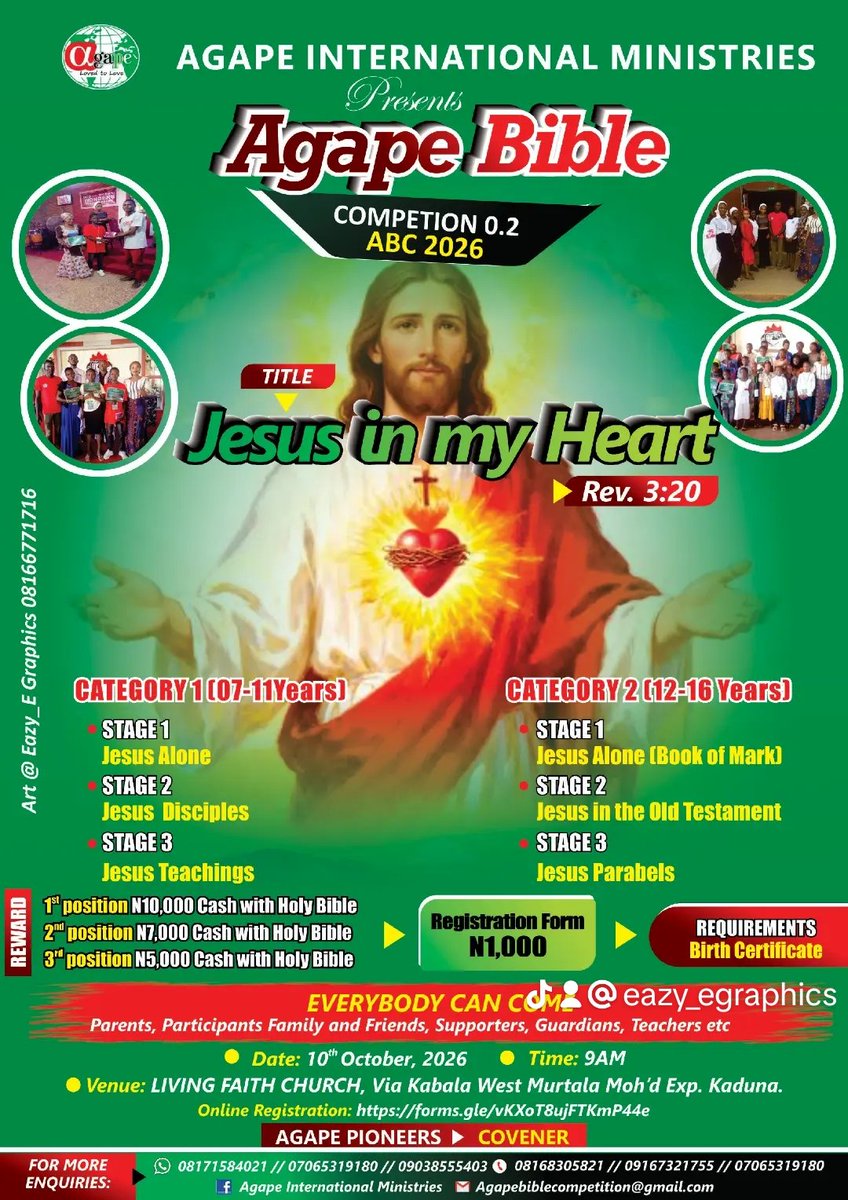 IsraelOyekanmi's tweet photo. #flyerdesign #flyerprinting #design #printing
AGAPE INTERNATIONAL MINISTRIES
Theme
JESUS IN OUR HEART
Art + Print Eazy_E Graphics
Your design, print and brand success partner https://t.co/ri2Xltdg7z