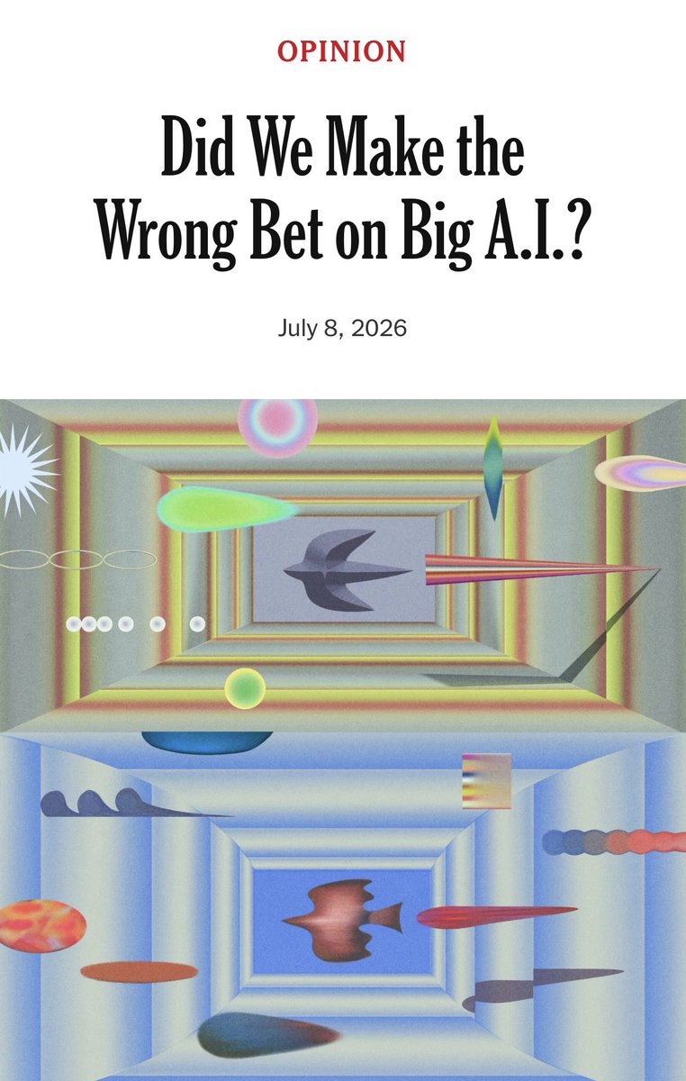 JohnRDallasJr's tweet photo. Consider the Source

Apostolic and apocalyptic commentary about artificial intelligence—and #superartificial intelligence—have thinkers about thinking on higher alert to AI’s anomalies, strengths, weaknesses, opportunities, and threats—#ASWOT.

Not long ago, @RonanFarrow published a landmark investigative piece in @NewYorker that painstakingly exposed the deep structural (and personality) vulnerabilities at the heart of the leading AI labs.

Farrow gave the global community a masterclass in investigative rigor, offering much-needed “metacognition ignition” for thinker-doers in a news-and-views space clouded by marketing and ego smoke and mirrors.

People haven’t stopped “thinking about their own thinking” related to the credibility of AI’s loud voices and the defensible reliability of AI.

Ronan’s work revealed a pattern of behavior that should give every leader pause to consider the prospects and perils of AI.

Now, @dwallacewells offers the attached @nytopinion piece with alerts not dissimilar to #RonanFarrow’s big breadcrumbs to follow.

Two curated excerpts I sight-sized into single sentences:

“…the technology would grow so powerful that it could quickly and dramatically engineer its own successor models, producing an exponential liftoff leading quite quickly to what is often called ‘artificial superintelligence.’

Beyond that threshold, the leading L.L.M.s would be so powerful, and would be improving so rapidly, that even small initial advantages would compound quickly into something like a natural monopoly on intelligence, which could then be sold to users at almost any price.

These days, as A.I. boosters have cooled their talk of a jobs apocalypse…”

Next:

“…the ultimate impact of A.I. will be determined as much by what is sometimes called ‘diffusion’: how quickly, widely and capably those tools will be embedded in a broader social and economic ecosystem still directed by humans and full of many human bottlenecks.

If that alternative perspective is right, it will make the leading A.I. labs considerably less central to the A.I. future than they have seemed for so long.” —David Wallace-Wells

Dig into—to #ThinkToThink™ into—this paywall-free gift article:

https://t.co/g3ahBdJUmy