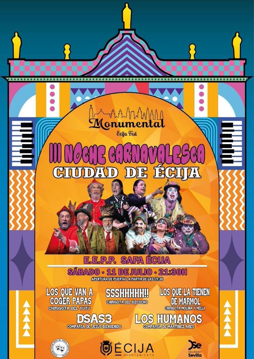 ComparsaAres's tweet photo. 📍 ÉCIJA
┌ 📅 11 de Julio
├ 🧬 Los Humanos
├ 🎭 E.E.P.P. Safa Écija
└ ⏰ 21:30H
🎟 Entrada:https://t.co/yLZ1XVxKcI https://t.co/w6Y0NsEUrT