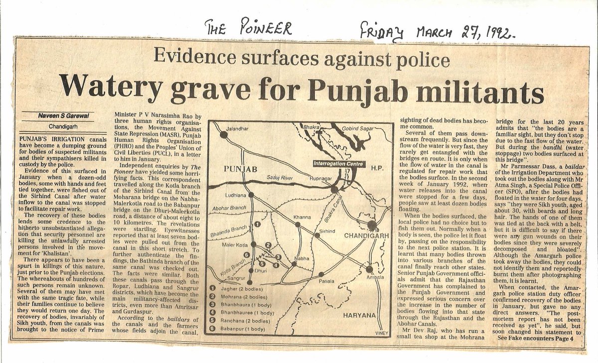 sakanakodar's tweet photo. @darab_farooqui ✍🏾You cannot count what was deliberately made uncountable.

This 1992 Pioneer investigation reported bodies surfacing in Punjab's canals and allegations that many more were disposed of in waterways, beyond any municipal register. https://t.co/GcqIsi7JvV