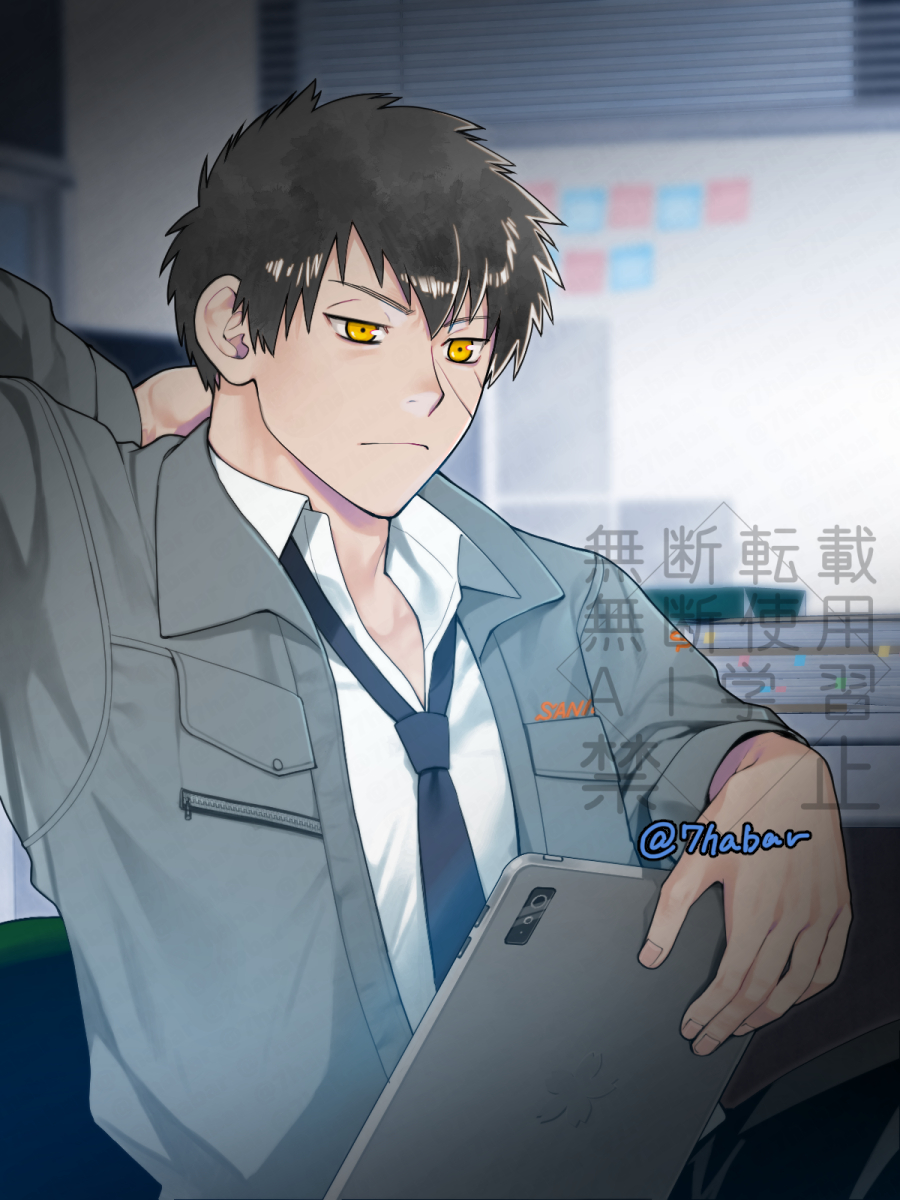 7habar's tweet photo. これは残業になりそうなサラリーマン同田貫センパイ（シチュエーション謎）
また描こうかなって思ったので
また描きました☺ https://t.co/9kzhRAG14T