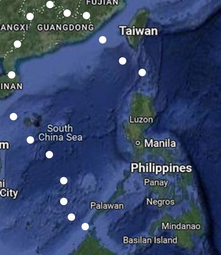 av8harrier023's tweet photo. 16 WHITE DOTS

These dots show that West Philippine Sea, South China Sea, the Paracels, and Guandong, all belongs to the Philippines.

Geologically, Palawan split from the coastal area of southeastern China, in the region corresponding to modern-day Guangdong &amp; Hong Kong. https://t.co/iqL5jdC20a