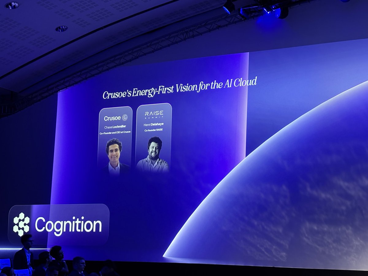 sugumaran___'s tweet photo. The physical footprint of our models is the next major bottleneck in production AI.

Scaling agentic systems means scaling compute, which demands a serious conversation about power and sustainability. 

Happening right now at @RaiseSummit: diving into "Crusoe's Energy-First Vision for the AI Cloud" with Chase Lochmiller @ChaseLochmiller of Crusoe and Henri Delahaye of @RaiseSummit 

Presented by @cognition_labs. 🇫🇷

@amarmic