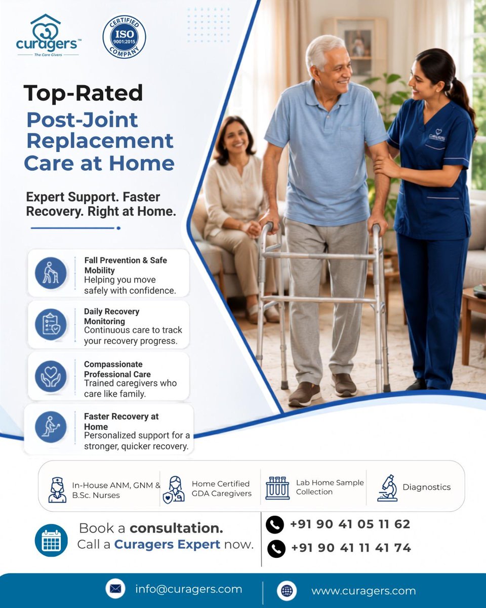 CuragersHealth's tweet photo. Recover safely after joint replacement with expert home healthcare from Curagers. 🏡
✔️ Mobility support
✔️ Daily recovery monitoring
✔️ Compassionate nursing care
📞 +91 90410 51162 | +91 90411 14174
🌐 https://t.co/4484IuQE3f
#JointReplacement #HomeHealthcare #Recovery https://t.co/Tq9Xfjp23j