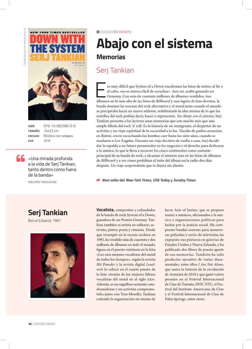 Capitan_Swing's tweet photo. familias huidas del genocidio perpetrado por Turquía en su país durante la 1GM y..., vaya, que os vayáis preparando para noviembre, que publicamos Abajo con el sistema, las memorias y cavilaciones de @serjtankian, el carismático y politizado líder y cantante de System of a Down.