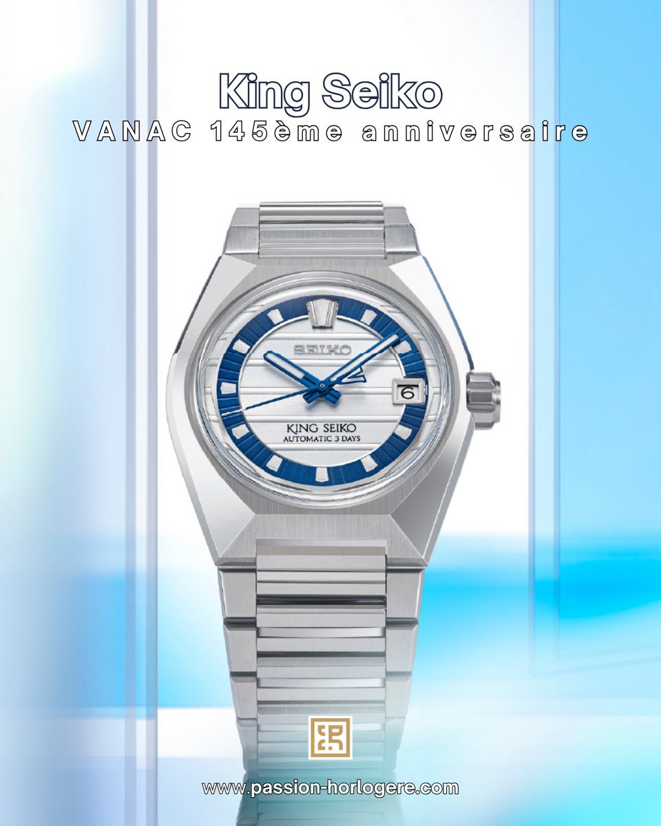 Passionhorloger's tweet photo. Seiko célèbre ses 145 ans avec une King Seiko VANAC HKF004 en édition limitée : cadran blanc argenté, touches de bleu vif, calibre automatique 8L45 et série limitée à 800 exemplaires.

À lire sur Passion Horlogère :
https://t.co/MGpfthbkiF
#Seiko #KingSeiko #VANAC https://t.co/a8O7bVTVuX