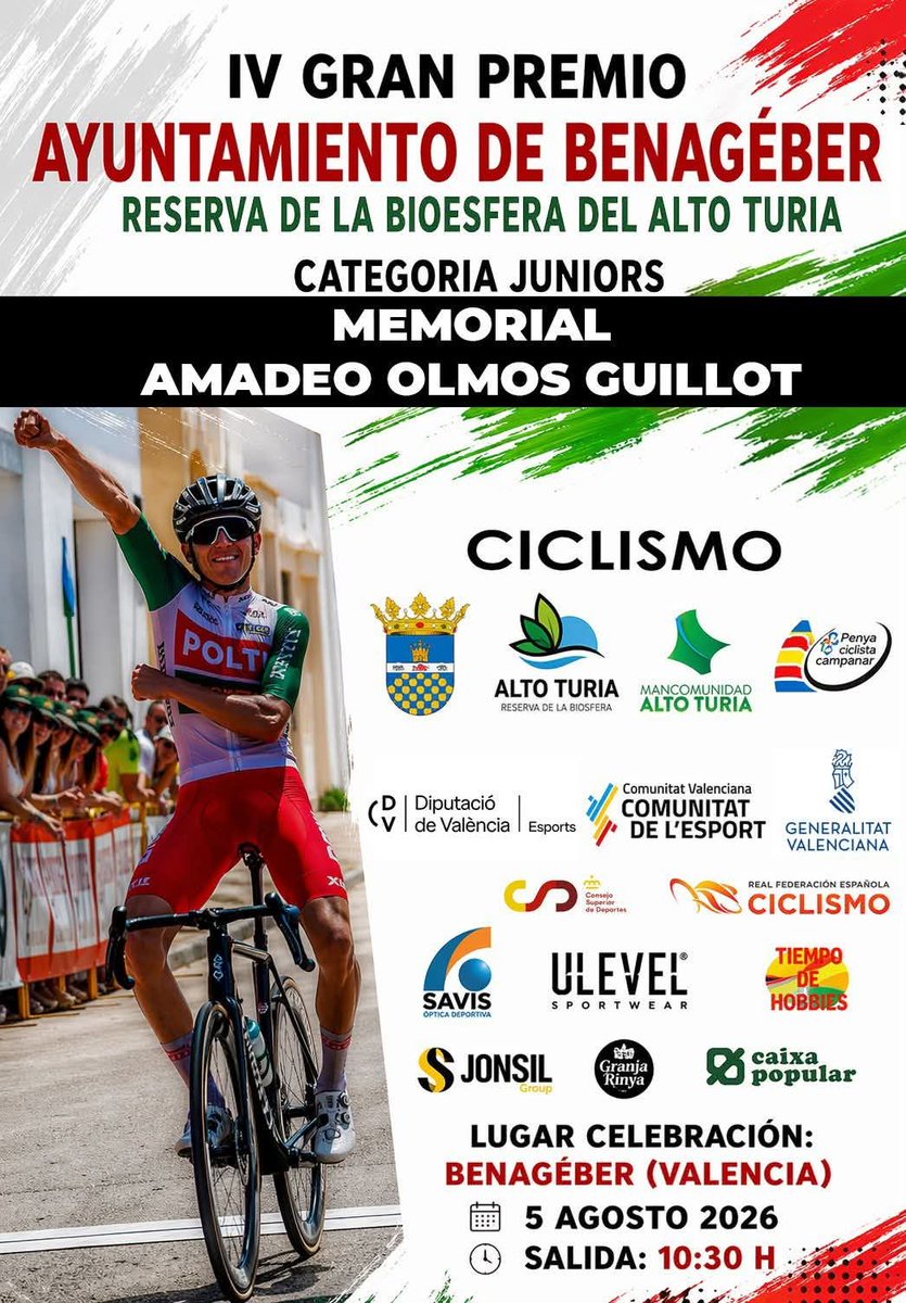 PalomarJulian's tweet photo. #GPAyuntamientoBenagéber
#MemorialAmadeoOlmos
El IV GP Ayuntamiento de Benagéber homenajeará el 5 de agosto a Amadeo Olmos

La Penya Ciclista Campanar gestionará a partir de ahora la página de Facebook del expresidente de la @fciclismocv
@AyuntamientoSAB

https://t.co/Nav87omCev https://t.co/UCg6BvF2PJ