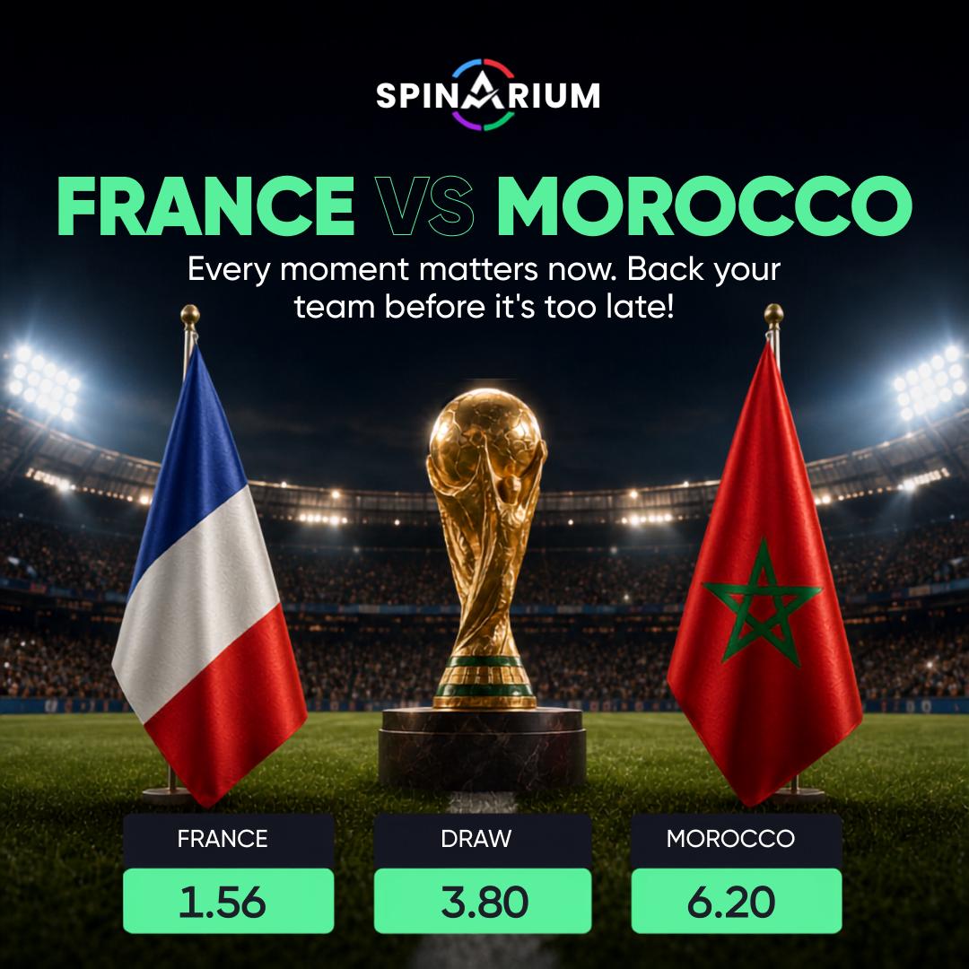 spinarium's tweet photo. #France vs #Morocco is here ⚽🔥

Every moment matters now. Back your team before it’s too late!

🇫🇷 France — 1.56
🤝 Draw — 3.80
🇲🇦 Morocco — 6.20

Place your bet now 👉https://t.co/PKtJSALeZc