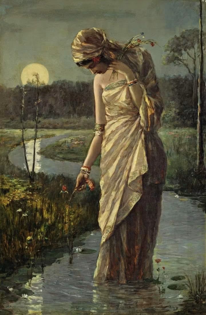 oscillate23's tweet photo. Hemen Majumdar - Woman in Moonlight (1930's). https://t.co/J4QnpBJj2B