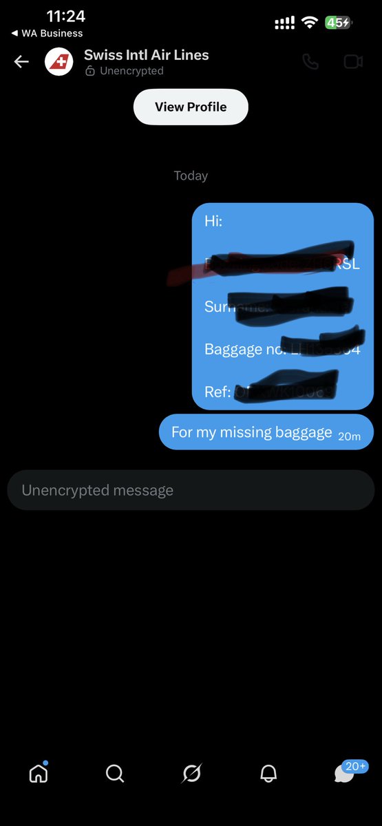 SimplyLade's tweet photo. @FlySWISS Hey, no response from you in my DM https://t.co/Lcy8l8dGus