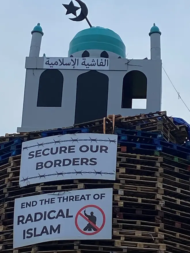 BasilTheGreat's tweet photo. 🚨NEWS: A loyalist bonfire in Northern Ireland ready for the 12th July celebrations has been spotted with a Mosque on top https://t.co/6ZOG3vmdAq