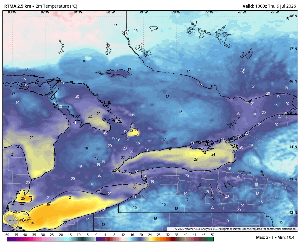 WxOntario1's tweet photo. Very warm start to the day across Southern #Ontario

Temps range from the upper teens to low 20s

Temps peak in the upper 20s/ near 30C before the line of showers/ storms move through

Still looks like a broken line of storms will track through the region early afternoon

Could see scattered storms develop out ahead of the line- those could become severe

#OnWX #ONStorm