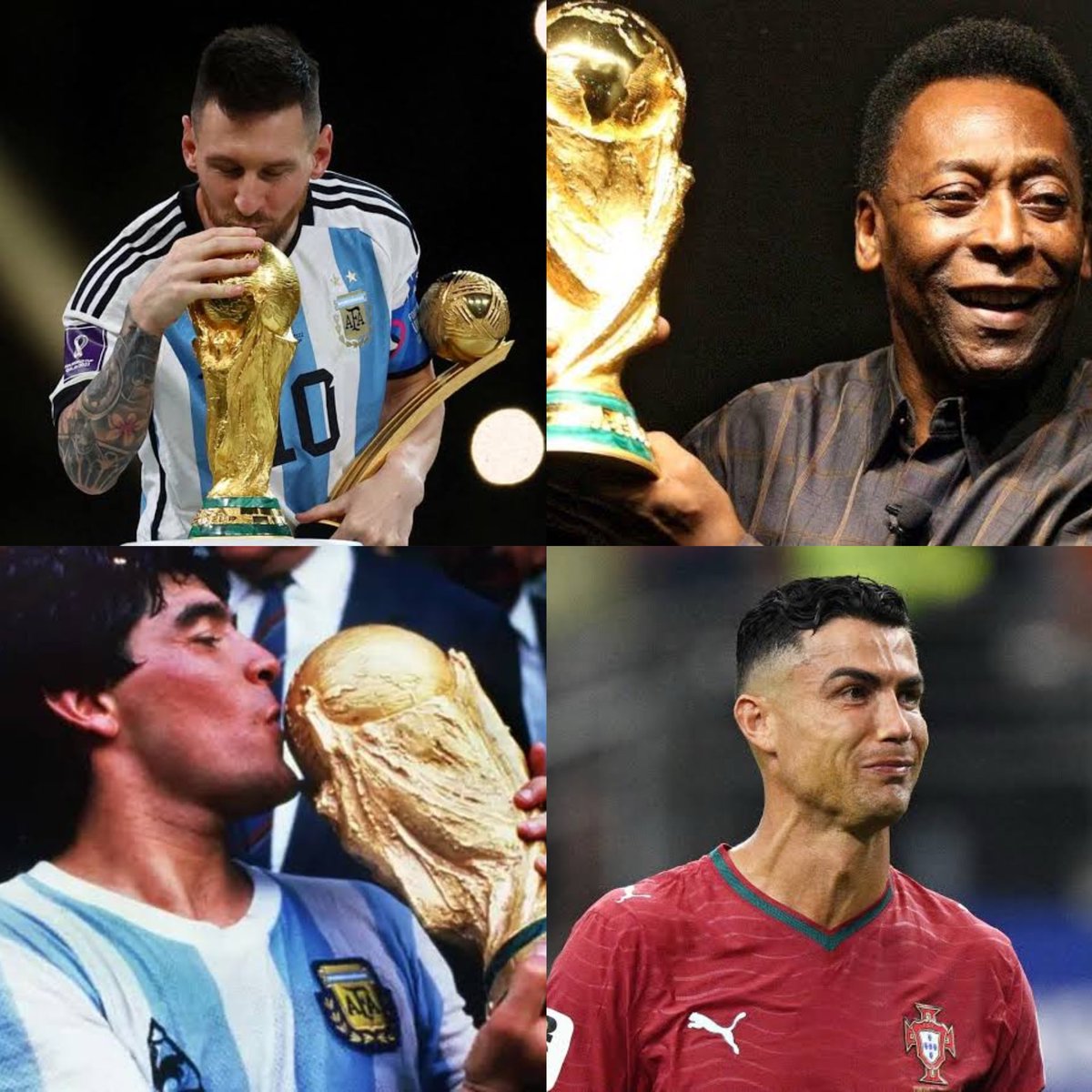 Debbybruno3's tweet photo. Messi- Greatest Of All Time
Pele- Greatest Of All Time
Maradona- Greatest Of All Time
 
Ronaldo- greatest of no time 😭 https://t.co/fux6KbRbAy