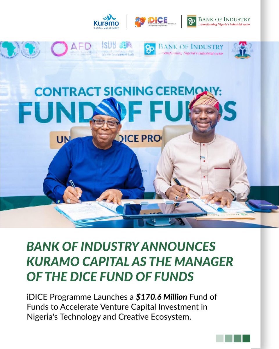 BOINigeria's tweet photo. With the DICE Fund of Funds now underway, iDICE continues to build the structures that will help technology and creative businesses access the capital they need to grow.
Swipe through for the highlights.
#BOI #iDICE #Innovation #Tech #CreativeEconomy https://t.co/7mkfjJ0ZQS