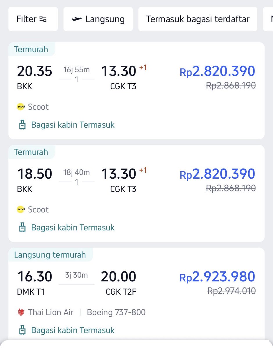 jaesashi's tweet photo. punya tiket ke bkk dari traveloka 260k. terakhir liat tiket dmk-cgk termurah masih 1jtan, tapi sekarang masa udah seharga pp seoul naik full service. gilaa https://t.co/U4QmmyQrfb