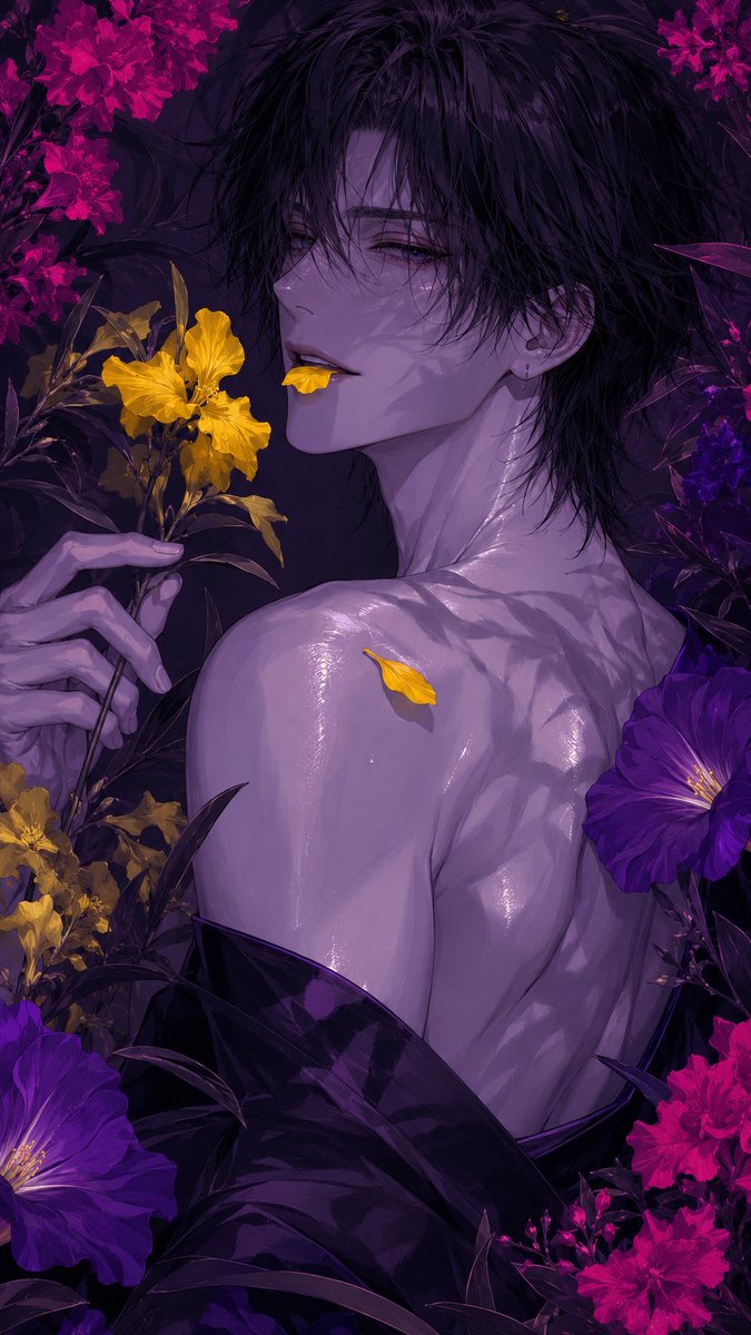 tel41264126's tweet photo. 既出でしたらすみません！

【花影に濡れる夏】
4 colors / 3 flowers portrait 

人物を「4色」、花を「3つの��やかな色群」で構成する、湿度高めのフローラル肖像プロンプトです。

男性版・女性版・二人版に対応しています。

リプ欄にプロンプト置きます。夏の1枚にどうぞ！

⚠️注意点

・手、花茎、水着紐は事故りやすいです
・2人版は弾かれやすいです
・人物に紫色系が使われやすいです。ほかの色を希望の場合はプロンプト文末に指定してください