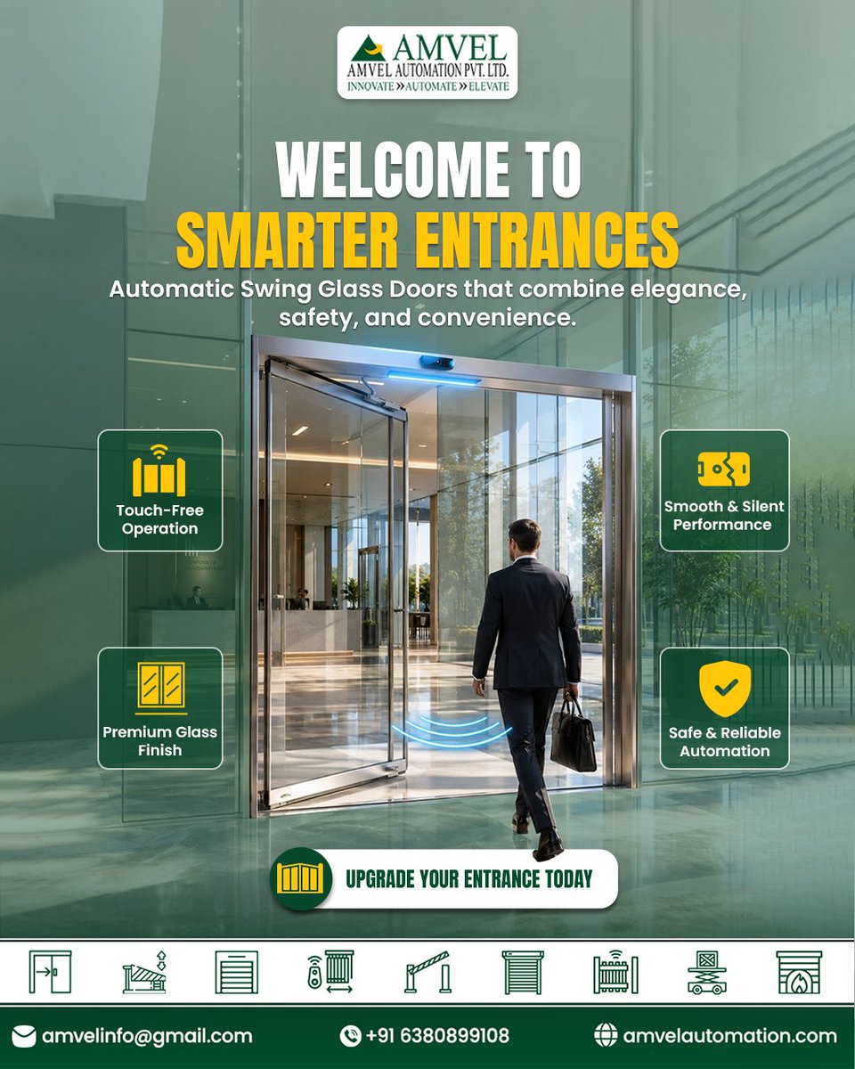 AmvelAutomation's tweet photo. Welcome to smarter entrances with Automatic Swing Glass Doors.

Experience touch-free convenience, smooth performance, and reliable safety for every entry.

Upgrade your entrance with https://t.co/OqHdtmsTU2 today!

#AmvelAutomation #AutomaticDoors #SmartEntrance https://t.co/CMzA8HihtC