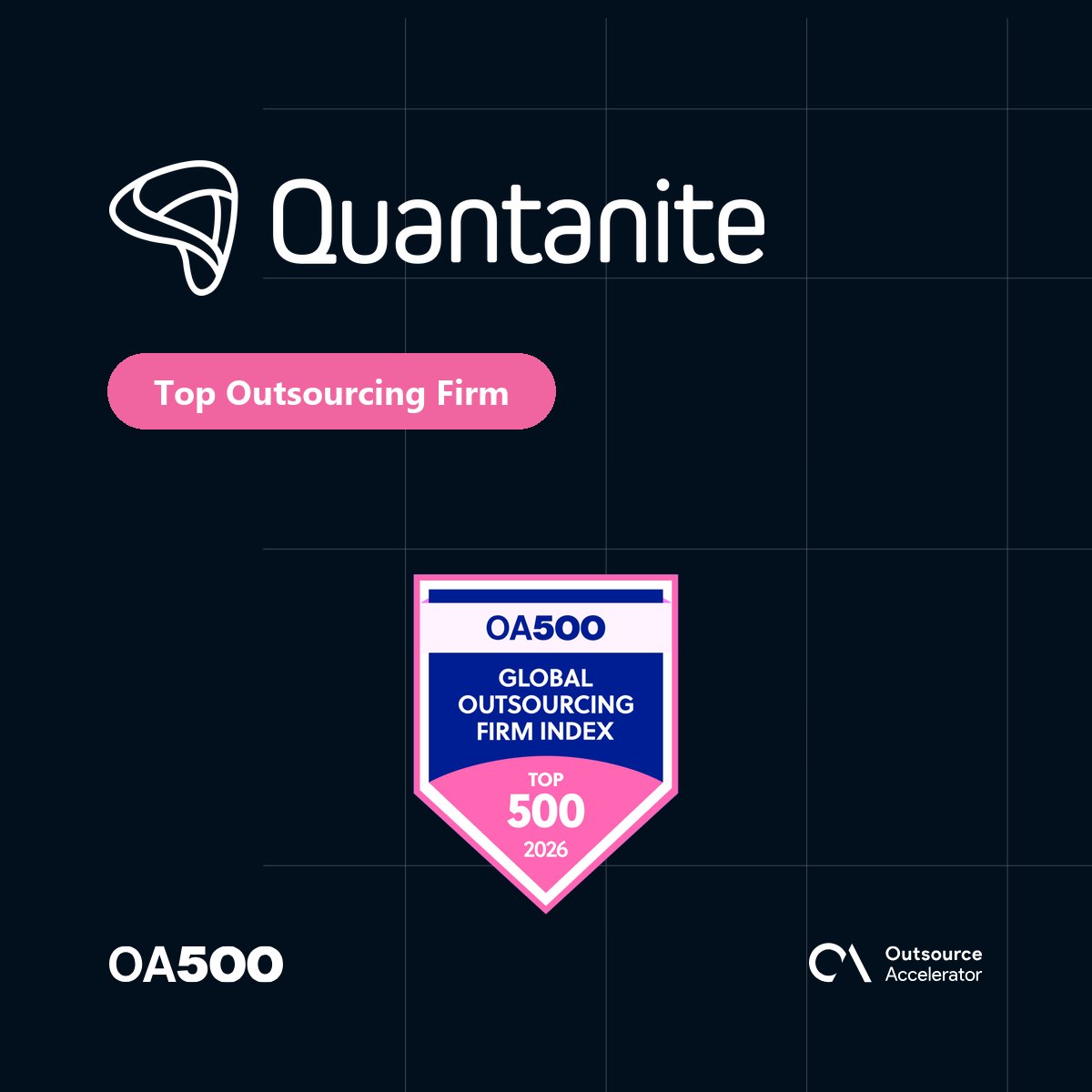 outsourceaccel's tweet photo. Congrats to @quantanite — ranked #254 in the OA500 2026.

Total Footprint × QA Score: 198 · Top 500.

Full 2026 index → https://t.co/TXyrFCUprU

#OA500 #Quantanite https://t.co/tWNdYHo7Gm