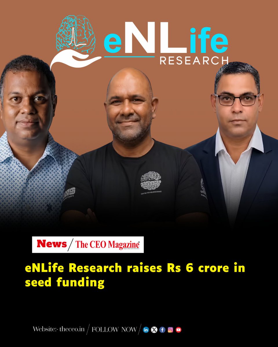 TheCEO_Magazine's tweet photo. Deep tech startup eNLife Research has raised Rs 6 crore in a seed round led by Piper Serica VC Fund. Founded by Deepak Kumaran Nair, Jojo Jacob and Anish Mathew, the company is building AI-powered diagnostics for early detection of Alzheimer's. #eNLifeResearch #HealthTech https://t.co/PPtwLB9bw0