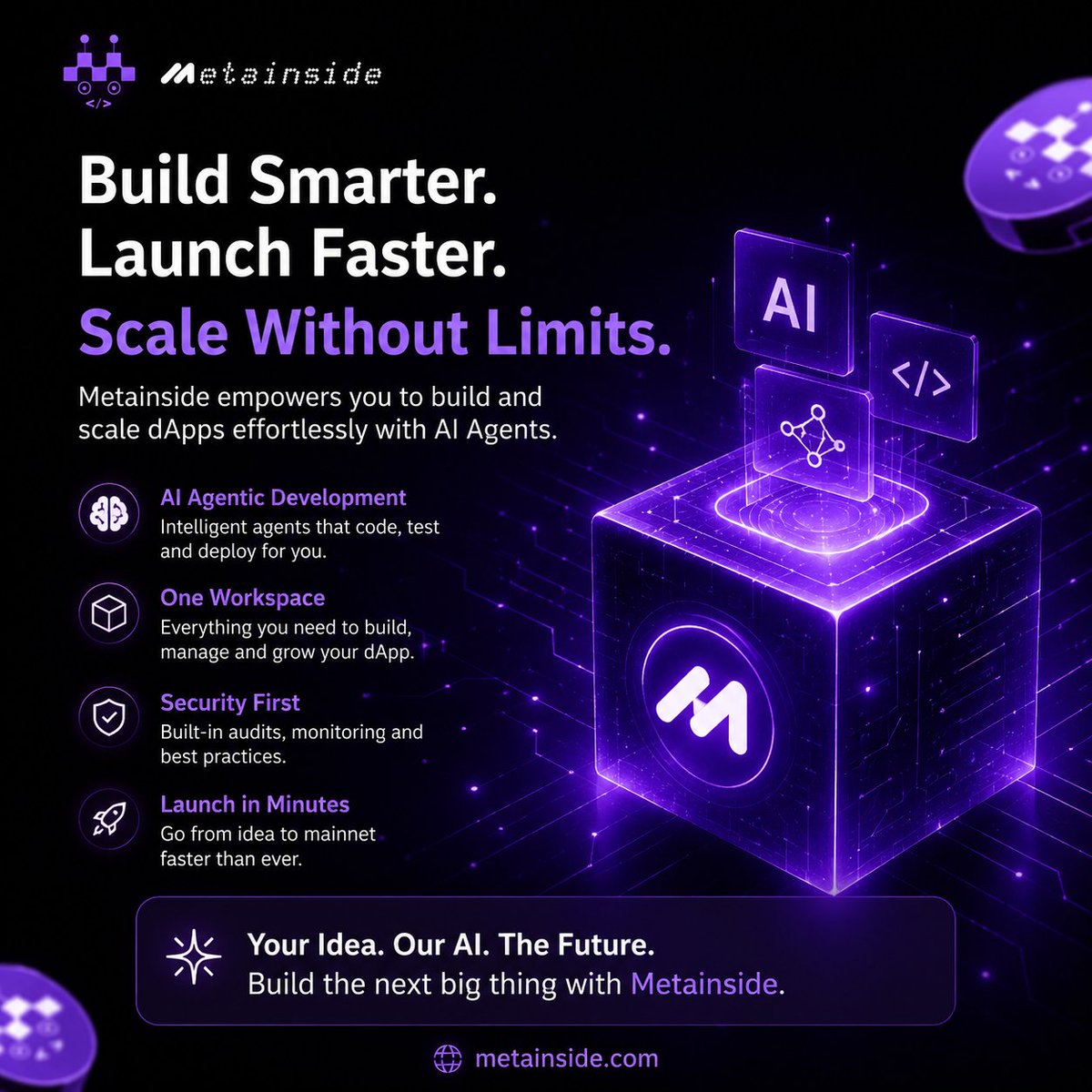 MetaInside's tweet photo. 🚀 Build smarter with AI. Create, test, and launch Web3 dApps from one powerful workspace.
 Metainside — Your AI-powered Web3 development platform.
🌐 https://t.co/czTT4BB7VG &amp; https://t.co/sVXzUT3Ck5 https://t.co/gpYgHDN38W