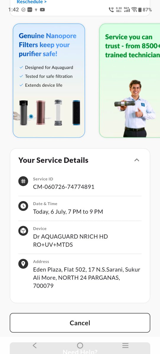 myselfjit's tweet photo. @Eureka_ForbesIN My Water filter is nonfunctional for last 3 days, raised a ticket on 6th July, yet no one visited. This device is under active AMC, how poor the service is! See below the ticket details: https://t.co/PsU7oIVIEL