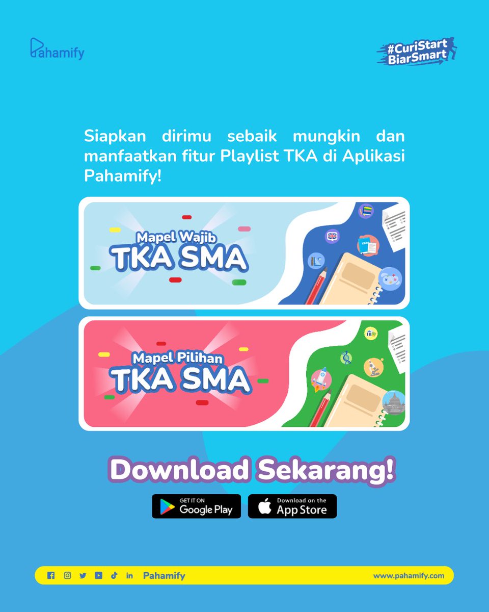 pahamify's tweet photo. TKA 2026 semakin dekat. Jangan sampai yang kamu siapin cuma tanggalnya. Persiapannya juga harus mulai dicicil dari sekarang. #CuriStart dengan download dan register akunmu di Pahamify! https://t.co/ZdfwSu3QUs