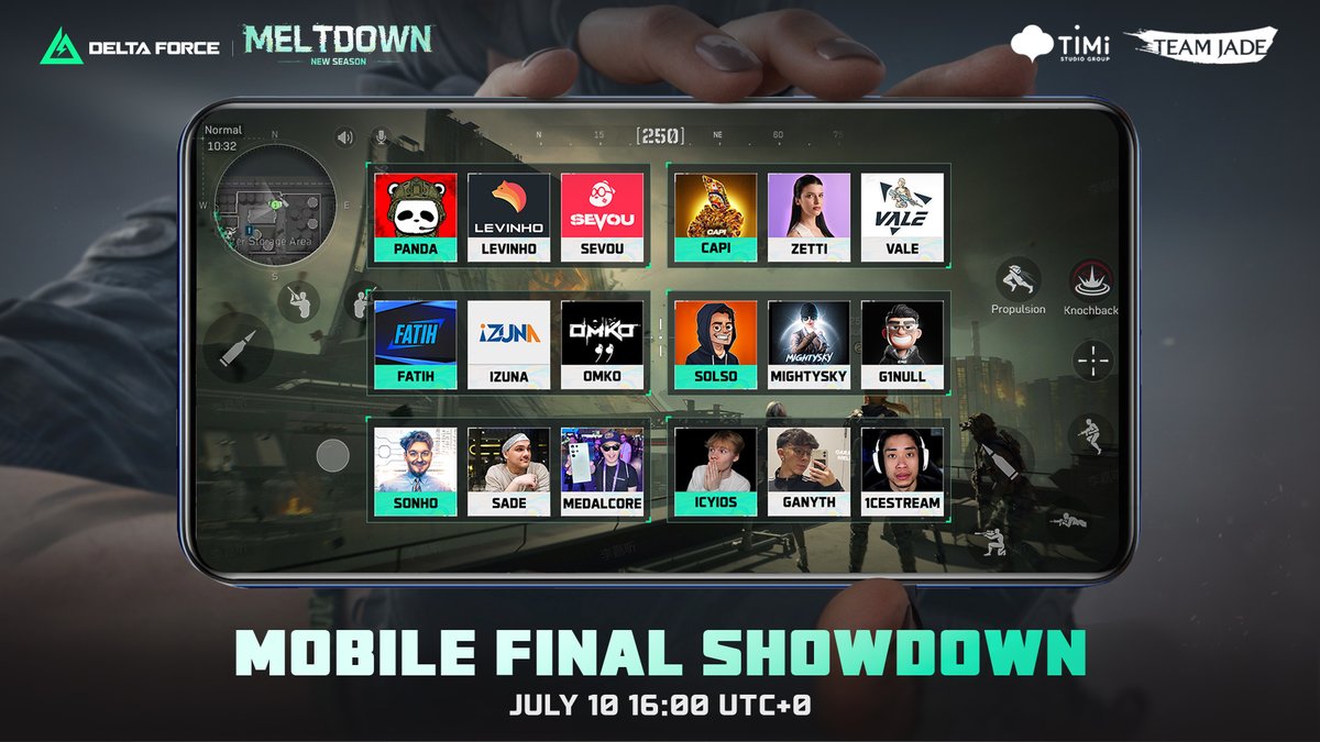 DeltaForce_Game's tweet photo. ZDE is getting a mobile takeover.

Panda, Capi, Fatih, Solso, Sonho, and Icyios lead six teams into the Mobile Final Showdown for a $30K prize pool.

Watch live for CDK reward drops.

📅 July 10, 9:00 AM PDT https://t.co/XphCYRZdUN