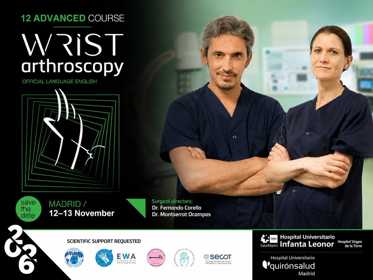 institutoIOTAM's tweet photo. Ya está en marcha la 12ª edición del Curso Avanzado de Artroscopia de Muñeca 👋.

📍 Madrid | 12–13 noviembre.
🦴 Formación práctica en técnicas avanzadas.
🎓 Acreditado por IWAS.

Dirigido por los Dres. Corella y Ocampos de #IOTAM .

👉 Inscripciones: https://t.co/C3E2tzlv4g https://t.co/hI52PHfC0k