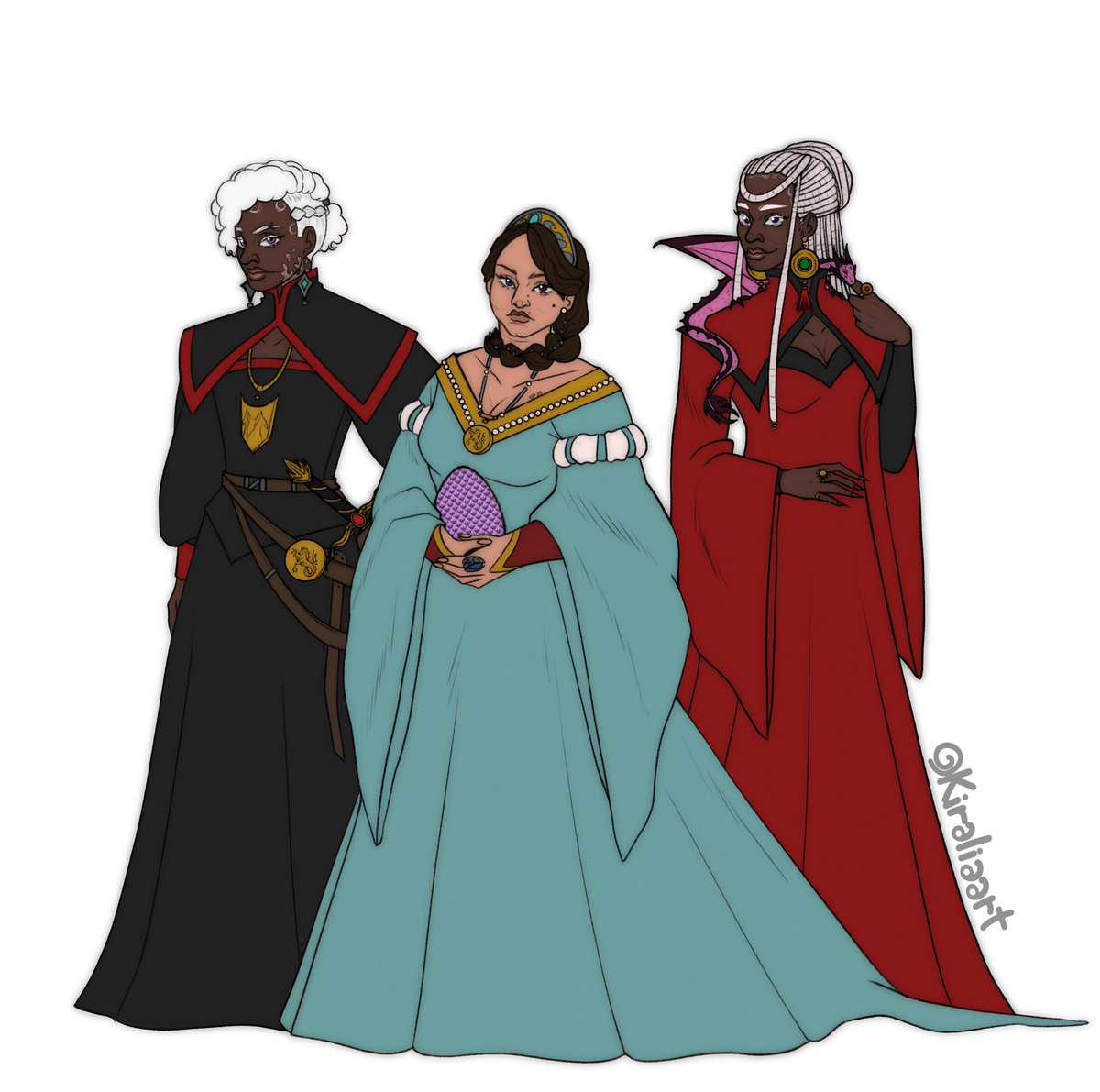 kiraliaart_'s tweet photo. "The Brave, the Bastard, and the Last Dragonrider..."
.
.
[Baela and Rhaena + my oc.] https://t.co/1WKK0SbX54
