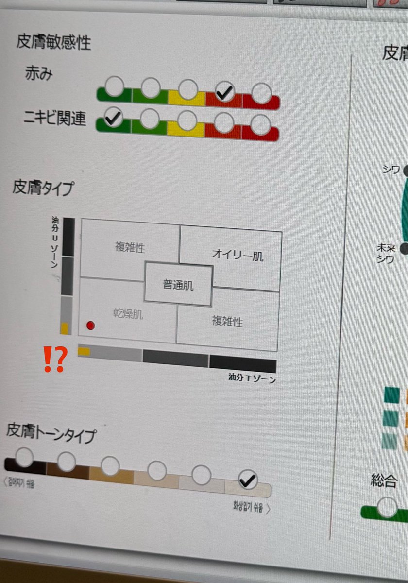 omochi57842411's tweet photo. 肌診断機の中では辛口なmeta vuさ⁉️
マジいっつも乾燥肌判定してくんだけどさ⁉️マジで言ってる⁉️
イソ飲む前のこの肌の質感でも乾燥肌判定してくる⁉️舐めてんの⁉️

この機械でオイリー肌判定出たことある人いますか⁉️え、まさかこの程度じゃオイリーと認められないの⁉️

※他院で撮影した結果 https://t.co/d01sAmwcSm