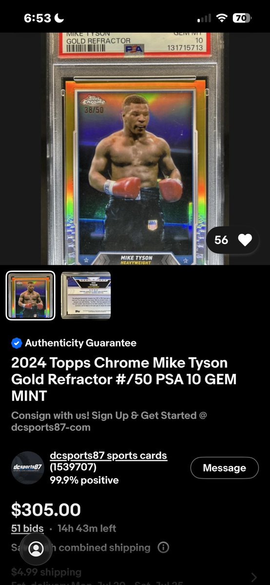 Cwoahh's tweet photo. 😮‍💨

Check out 2024 Topps Chrome Mike Tyson Gold Refractor #/50 PSA 10 GEM MINT https://t.co/8WZZO8EbSY #eBay via @eBay https://t.co/Qk2ccgsOmk