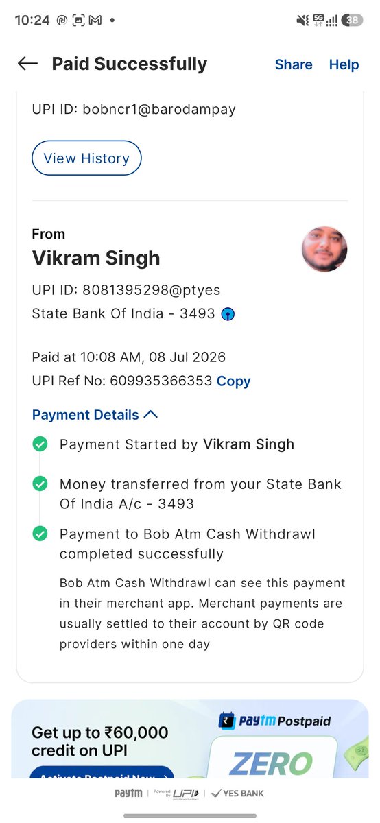 VRatawat's tweet photo. Dear @TheOfficialSBI,@RBI @bankofbaroda
My complaint is still pending. ₹8,000 was debited during UPI QR Cash Withdrawal, but no cash was dispensed. Kindly resolve this issue and process my refund.
 Case ID: 1046906365
 UPI RRN: 609935366353
#SBI #UPI #Refund #ATM https://t.co/OU1y1FEnlr