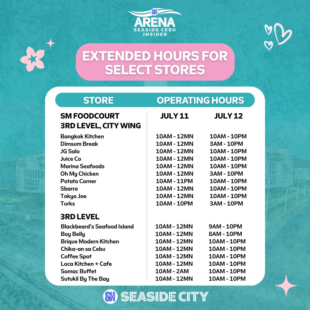 SMSeasideCebu's tweet photo. Save this post, plan ahead, and get ready for an unforgettable day with BINI this July 11 💖✨

#SMSeasideCebu #SMSeasideCebuArena #BINI #BINI_SIGNALS_WORLDTOUR_2026 #BINI_SIGNALS_CEBU #BINI_SIGNALS_TOUR #GalaToTheMax https://t.co/6LJEGswQja