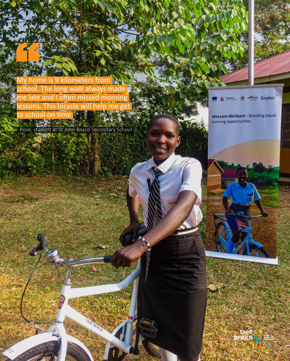 coopafrica's tweet photo. #BicycleDistributionKamuli

A shorter journey to school starts today!

For Rose, a senior 3 student in Kamuli, a bicycle means the 9 kilometer journey to school is no longer a barrier to learning. This week, 250 students across Kamuli district are receiving the same opportunity. https://t.co/Q8BWcd0FiN