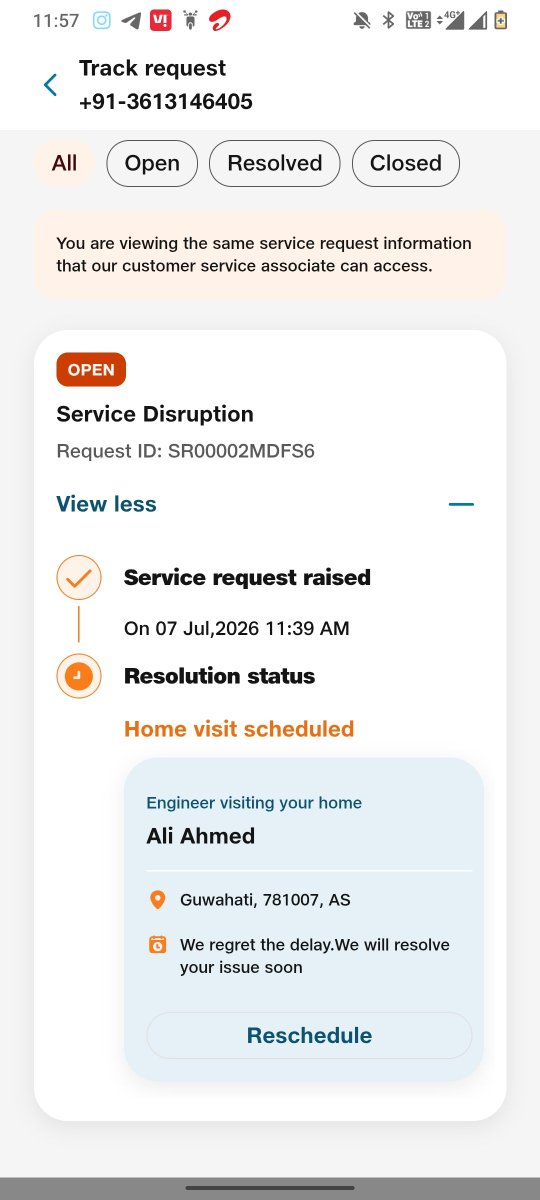 DavidBarkakati's tweet photo. @reliancejio @JioCare After That I did register a service request and the irony is that till now they are not resolving my issue. Moreover I tried calling 18008969999 for help and they are not responding. https://t.co/QTvpDMw1M1